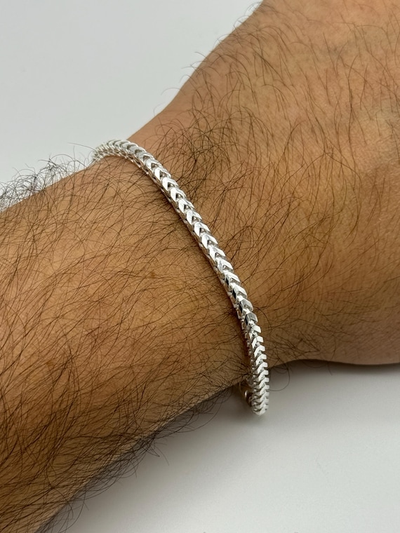 925 Solid Sterling Silver 3mm Franco Bracelet | Square Link
