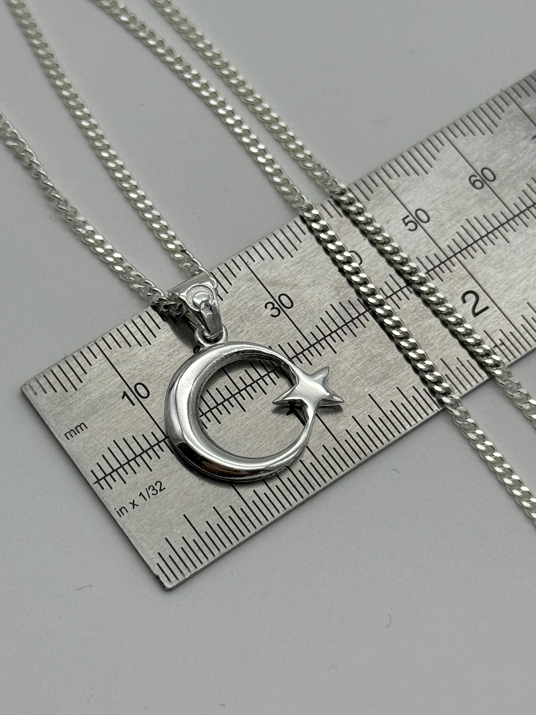 Genuine 925 Sterling Silver Moon Star Pendant | Star Necklace