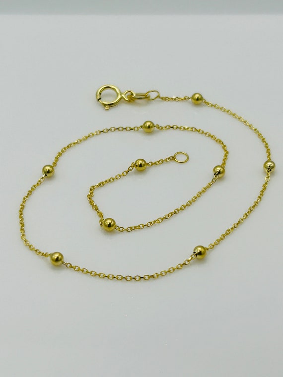 9ct Real Yellow Gold 2mm Ball Bead Anklet | Rolo Bead Chain Anklet | Women Gold 10 Inch Anklet | Brand New