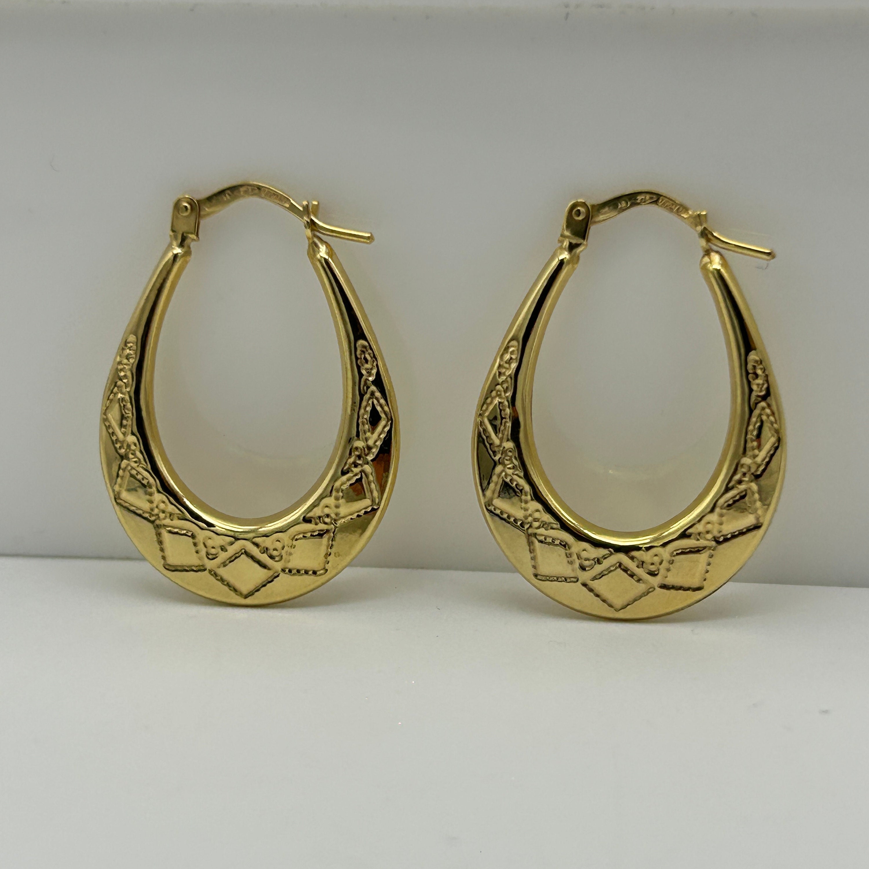 9ct Yellow Gold 20mm Oval Hoop Earring Victorian Creole Earring 20mmx28mm Brabd New Pair Etsy