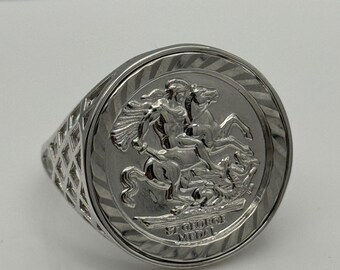 thumbnail image 2 of 925 Sterling Silver Saint George Sovereign Coin Ring – Brand New, M To Z Sizes, Made In UK 2 of 5