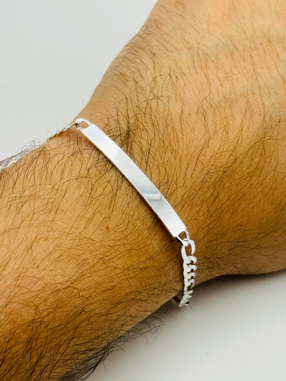 925 Sterling Silver Figaro Identity Bracelet | 5mm Personalised ID