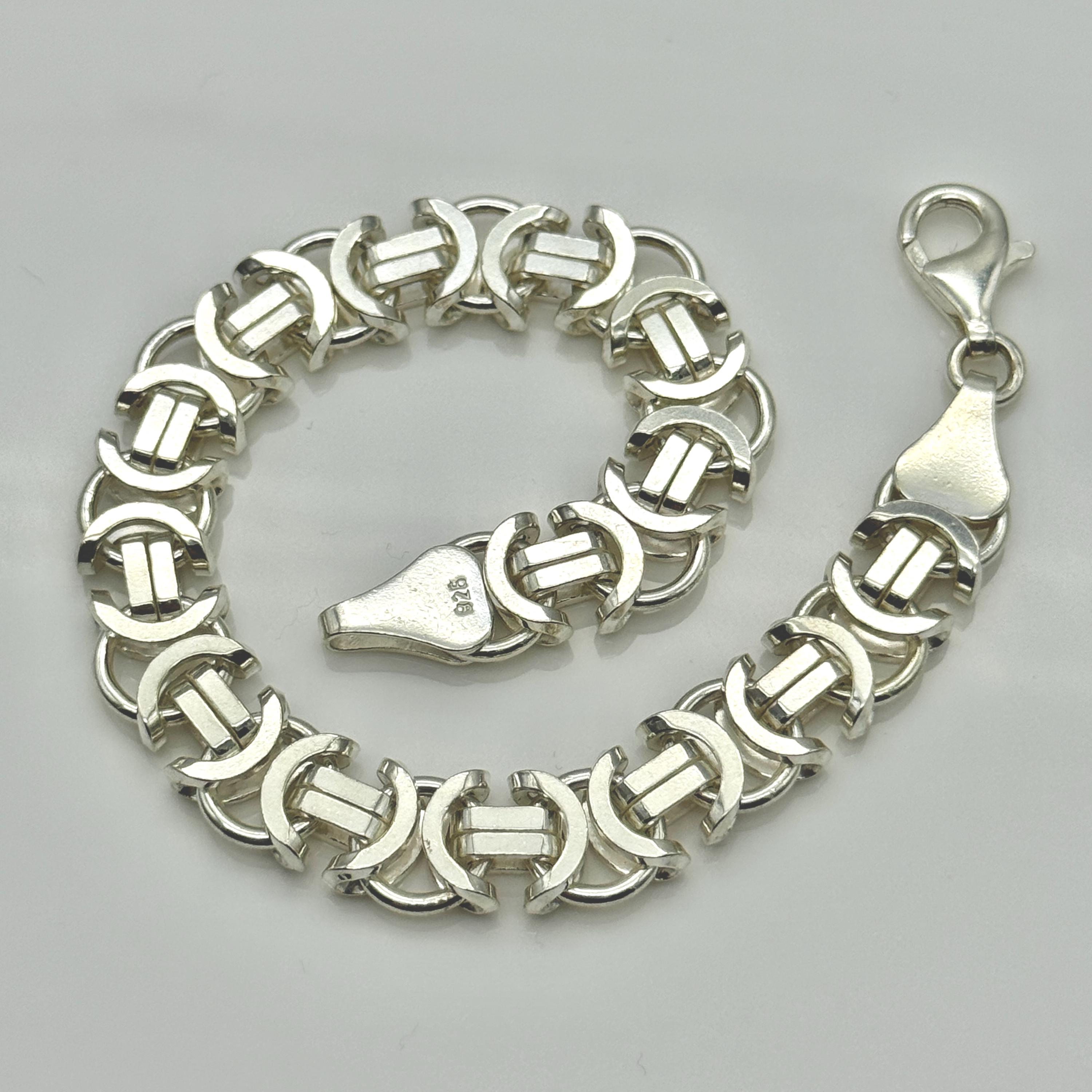 SOLID 925 Sterling Silver 10mm Flar Byzantine Bracelet | Chunky