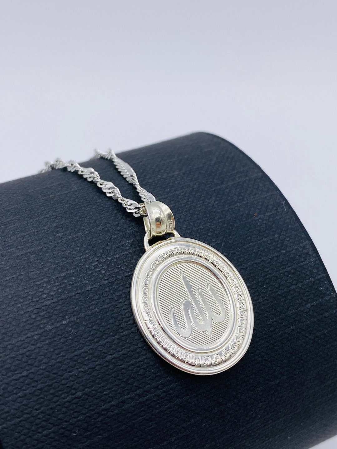 925 Sterling Silver Oval Allah Pendant Necklace Women Islamic Quran Pendant 20 Singapore Rope