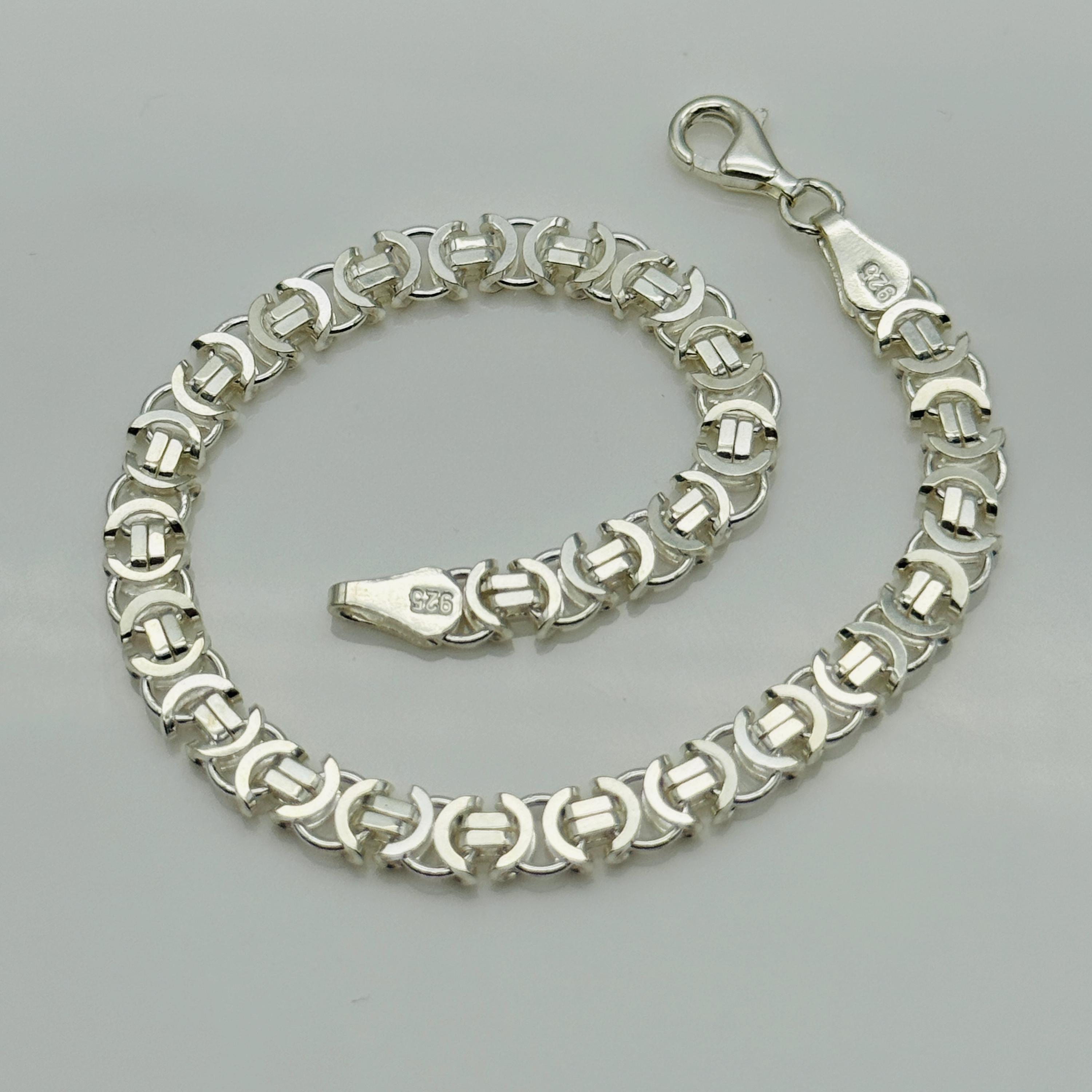SOLID 925 Sterling Silver 5mm Men's Byzantine Bracelet | Flat