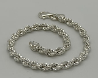 925 Sterling Silver Rope Bracelet | 4mm Twisted Link Rope Bracelet