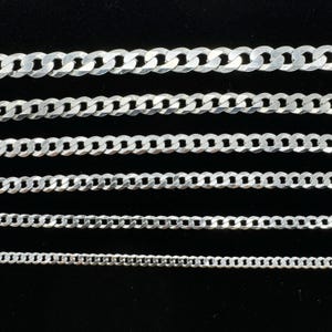 925 Sterling Silver Curb Chain | Men&Women Curb Necklace |  2mm 3mm 4mm 5mm 6mm 7mm | ALL SIZE | Brand New