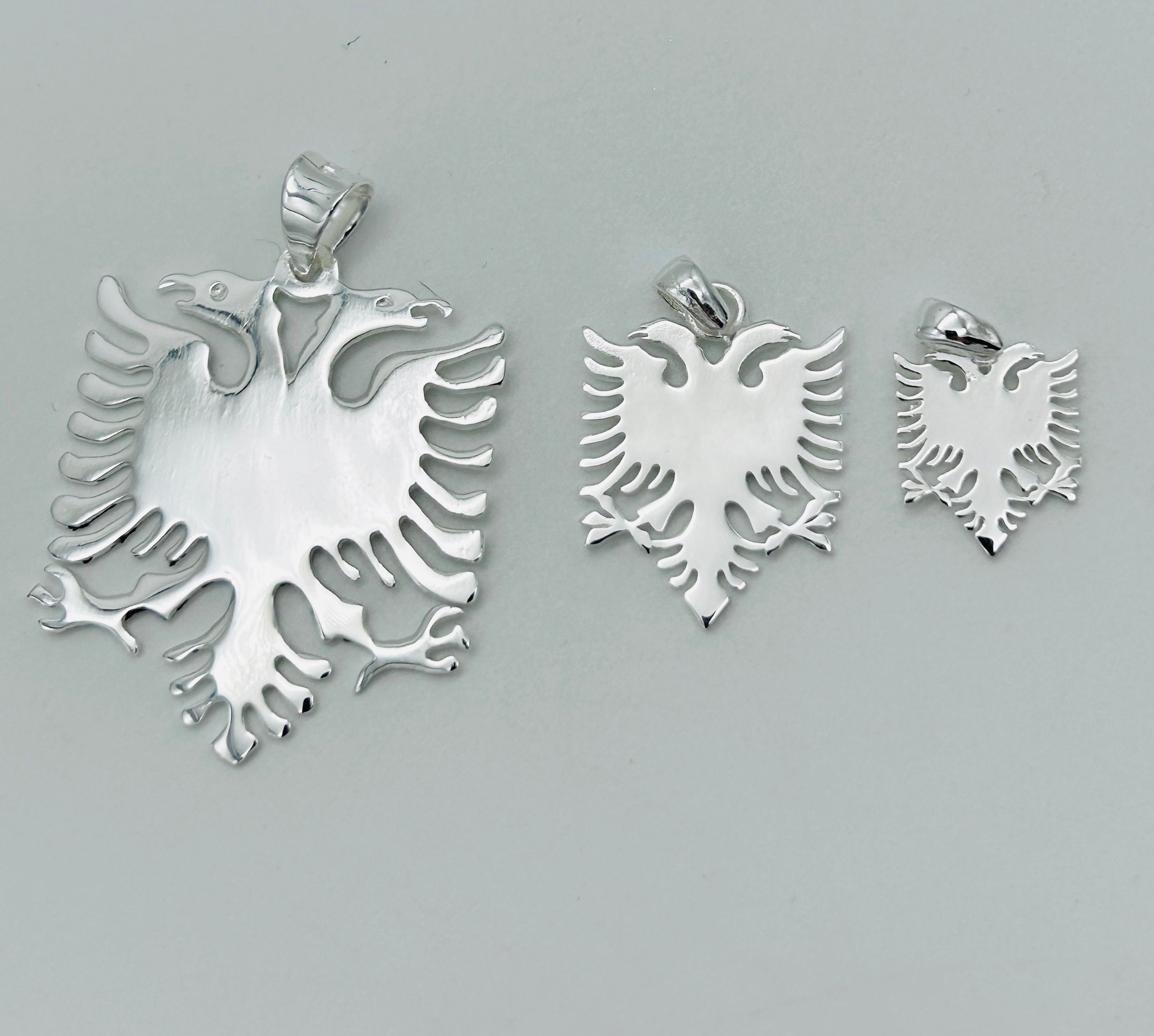 Pendentif Aigle à Deux Têtes - Drapeau De L'Albanie - En Argent 925 - Vintage - Fabriqué En Italie - Occasion