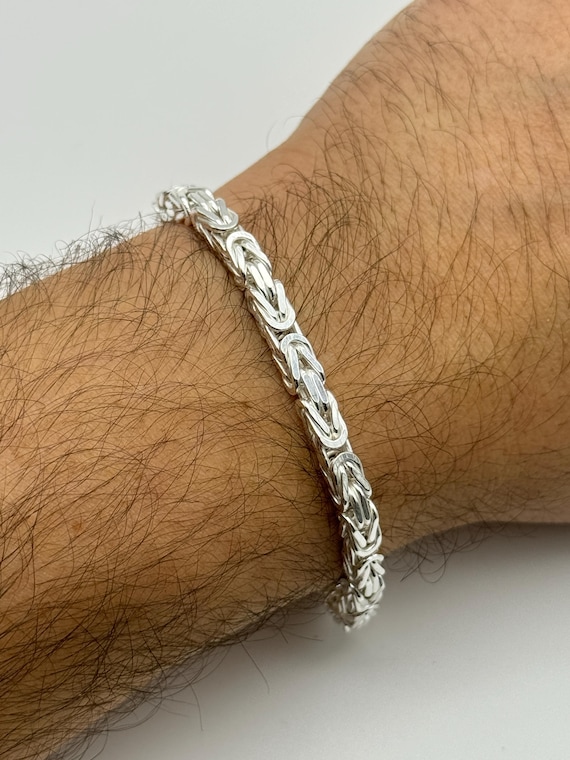 925 Sterling Silver 4.5mm Square Byzantine Bracelet | Heavy Men's