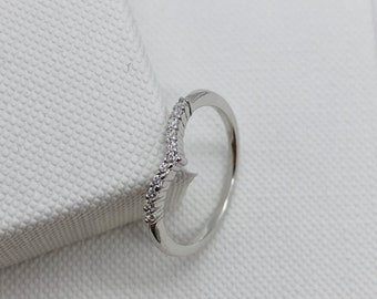 925 Sterling Silver Wishbone Women Ring | 1.5mm Half Eternity CZ Ring | Friendship Lucky Ring | K to T All Sizes Brand New