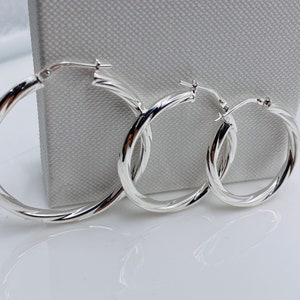 925 Sterling Silber gedrehte Creolen | schlichte runde Ohrclips | 20mm bis 50mm | Runde Silberohrringe | NEUES PAAR
