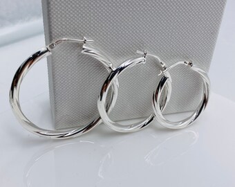 The Black Bow Sterling Silver Round Hollow Creole Hoop