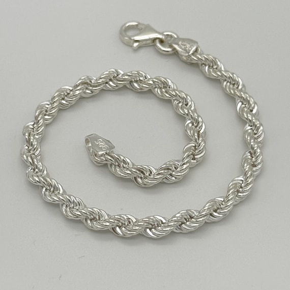 925 Sterling Silver Rope Bracelet | 4mm Twisted Link Rope Bracelet