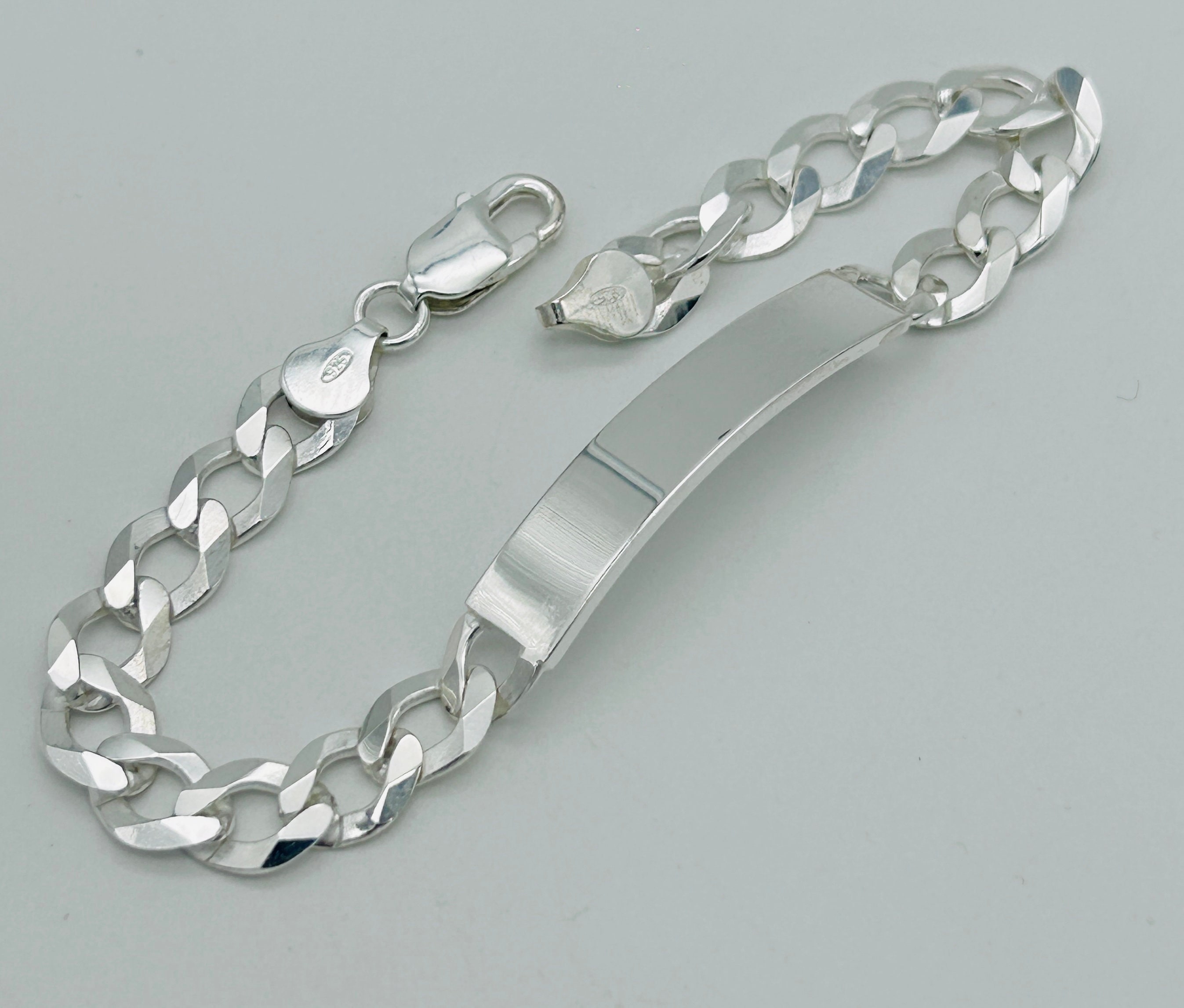 925 Sterling Silver Mens Personalised ID Bracelet | 8mm Curb Link