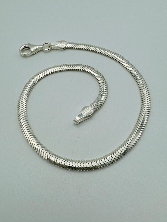 925スターリングシルバー 4mm フラットスネークチェーンブレスレット 