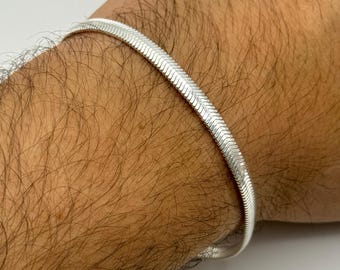 925 Sterling Silver 5mm Flat Snake Chain Bracelet | Men&Women Herringbone Bracelet | 8 INCH | Brand New