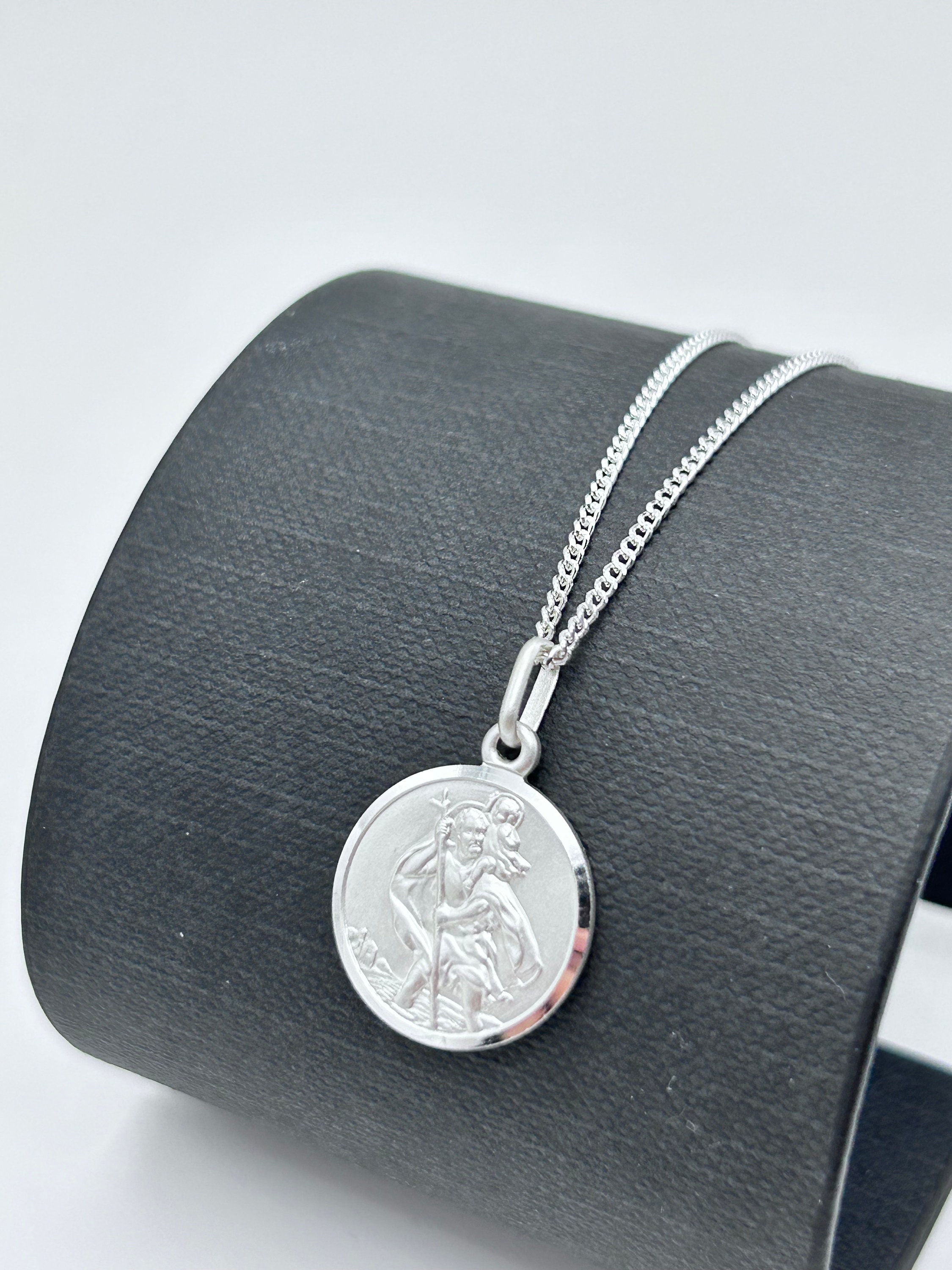 Genuine 925 Sterling Silver Saint Christopher Necklace | Round St ...