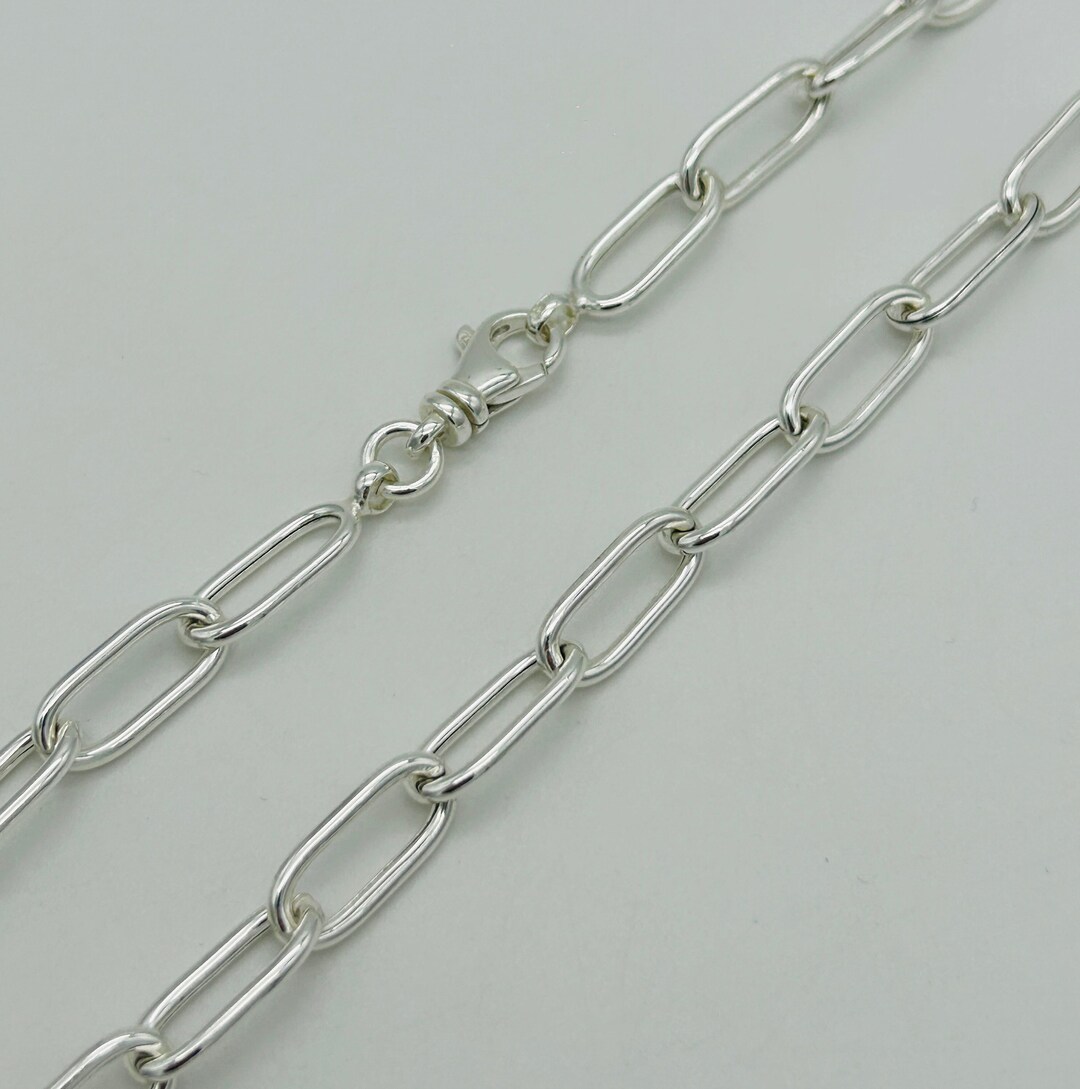 Collana con catena a graffetta in argento sterling - Collana in argento massiccio - Collana con catena a graffetta in argento con chiusura a moschettone - Collana con chiusura a bullone - Italia