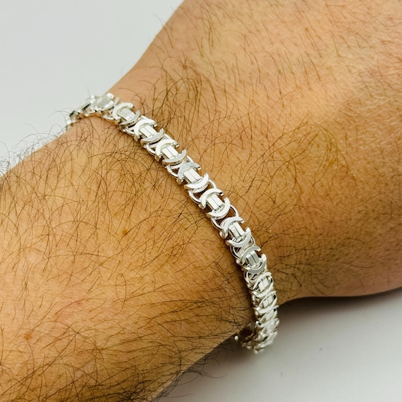 SOLID 925 Sterling Silver 5mm Men's Byzantine Bracelet | Flat