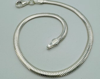 Bracciale a catena piatta a serpente da 4 mm in argento sterling 925 / Bracciale a spina di pesce da uomo e da donna / 8 POLLICI / Nuovo di zecca