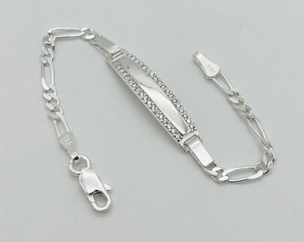 925 Sterling Silber Babys Figaro ID Armband | Personalisiertes Baby ID Armband | Kostenlose Gravur | 14 cm | Brandneu