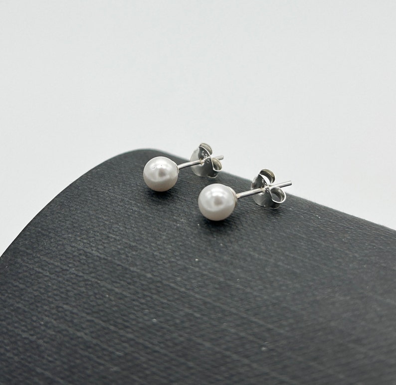 925 Sterling Silver Round Pearl Stud Earring Freshwater Pearl Studs Girls&Women Pearl Stud 3mm 4mm 5mm Brand New Pair image 6