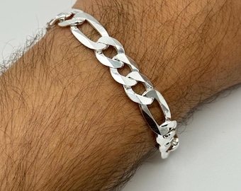 Solid 925 Sterling Silver 10mm Figaro Bracelet | Chunky Link Figaro Bracelet | 7.5 Inch | Brand New