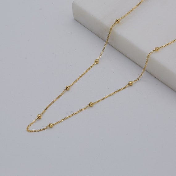 9ct Yellow Gold 1mm Ball Bead Chain | Women Flat Trace Bead Necklace | 16" 18" 20" 22" 24" | Brand New Gift Boxed