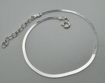 Bracciale a catena piatta a serpente da 2 mm in argento sterling 925 / Bracciale a spina di pesce / 8 POLLICI / Nuovo di zecca