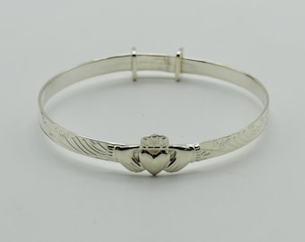 Bracciale Rigido Claddagh In Argento Sterling 925 Per Bambini, Design Celtico Irlandese, Espandibile E Regolabile, Regalo Battesimo - 4