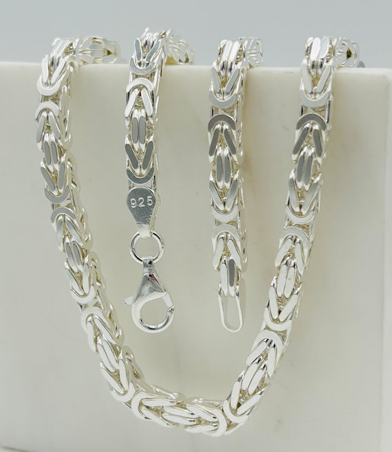SOLID 925 Sterling Silver 5mm Square Byzantine Chain | Kings SOLID 925 Sterling Silver 5mm Square Byzantine Chain | Kings