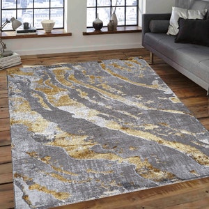 Super Soft Grey and Gold Rug: Modern Living Room Runner
