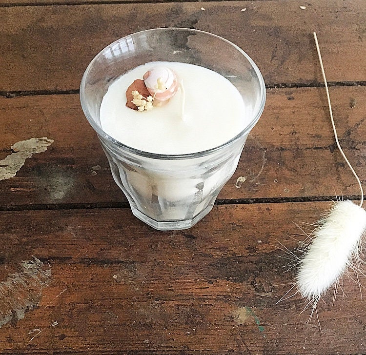 Bougie Fleurs Séchées L'opaline, Cire de Soja, Senteur Vanille, Décoration