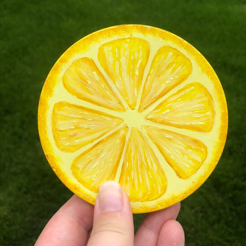 Set of 4 Lemon Slice Plaster Coasters Hand Painted Lemon Etsy