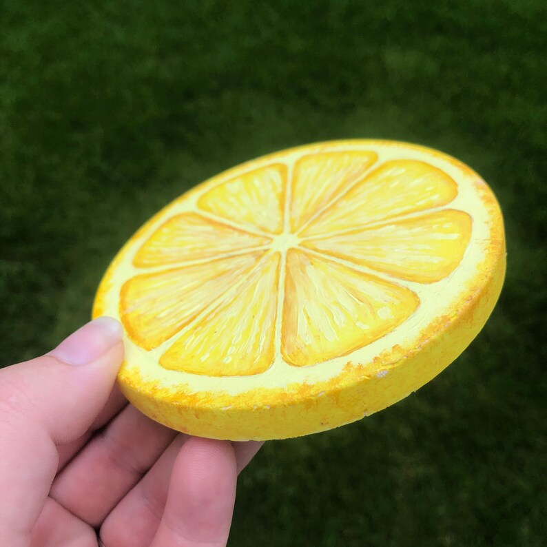 Set of 4 Lemon Slice Plaster Coasters Hand Painted Lemon Etsy