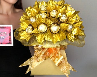 Bouquet  personnalisé chocolat Ferrero Rocher -  Coffret Cadeau et carte personnalisés