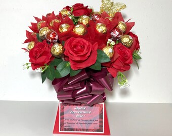 Personalized luxury bouquet chocolate Ferrero Rocher - Gift box.