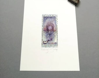 Mini. Rookery. A6 Miniature fine art print. Gold leaf. Hand finished. Signed. Fantasy, fairytale, moon, Crows, magical.