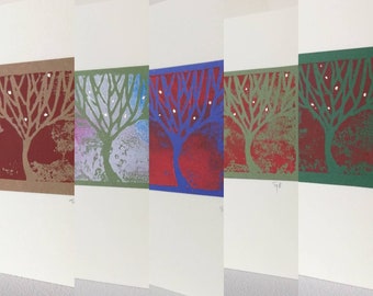 CARDS - 5 beautiful trees. Signed handmade cards. Blank inside. Nature, forest, tree art. 14x14cm.