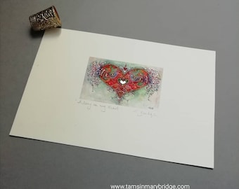 Mini. A Song in My Heart. A6 Miniature fine art print. Gold leaf. Hand finished. Signed. Fantasy, fairytale, Heart, love, magical.