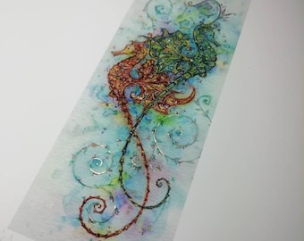 Seahorses. A4 Fine art print. Gold leaf. Archival paper. Signed. Unframed. Fantasy, myth, fairy art. Sea, Giclee.