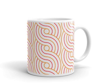 Decorative Glossy Mugs - Geometric Pattern Collection Circular Twist Red & Orange #1