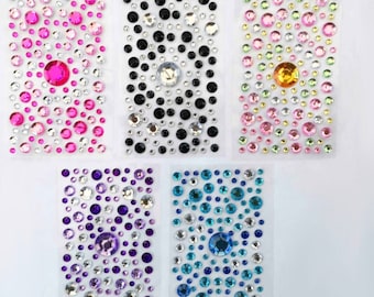Round Jewel Gem Rhinestone Crystal Mixed Self adhesive stick on stickers Craft
