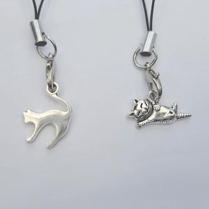 4 x Cat mixed designs phone charms with lobster clasp ,  , paw , metal phone charm , animal phone charm