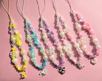 Sanrio Handmade phone charm Hello Kitty My Melody Pompompurin Kuromi Cinnamoroll Pearl Heart beads