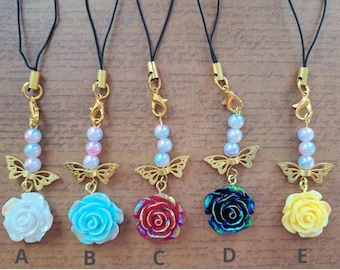Handmade Rose Phone Charm with Lobster Clasp