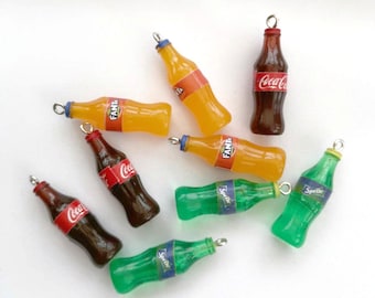 5 Miniature Fizzy Drink Bottle Charms: DIY Jewelry Making