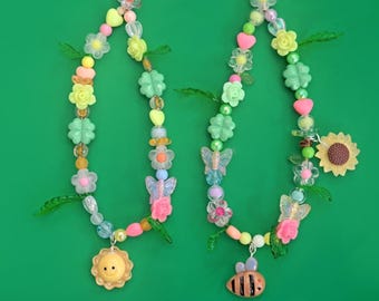 Handmade Flower beaded Phone charm Rose Daisy Clover Colourful charm butterfly