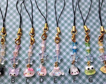 Sanrio Mini phone charm lobster clasp , star , heart , flower , My Melody, Kuromi , Cinnamoroll , Pochacco , Pompompurin ,  Handmade