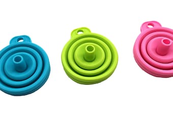 3 x Mini Small silicone funnel collapsible foldable.